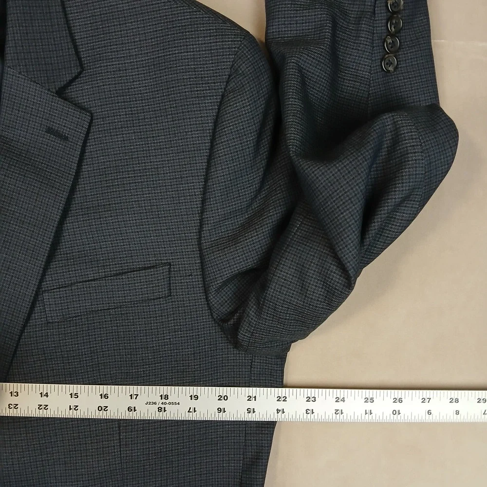 Chaps 44L Mens Sport Coat Jacket‎ Houndstooth Blue Rayon Polyester